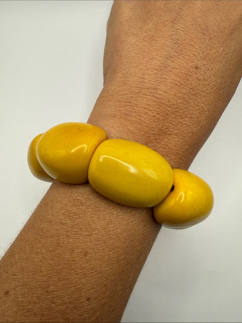 Vintage Yellow Acrylic Large Chunky Beaded Bangle Cuff Statement Bracelet